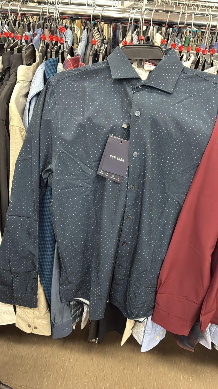 Non Iron Navy Polka Dot Button-Up Shirt