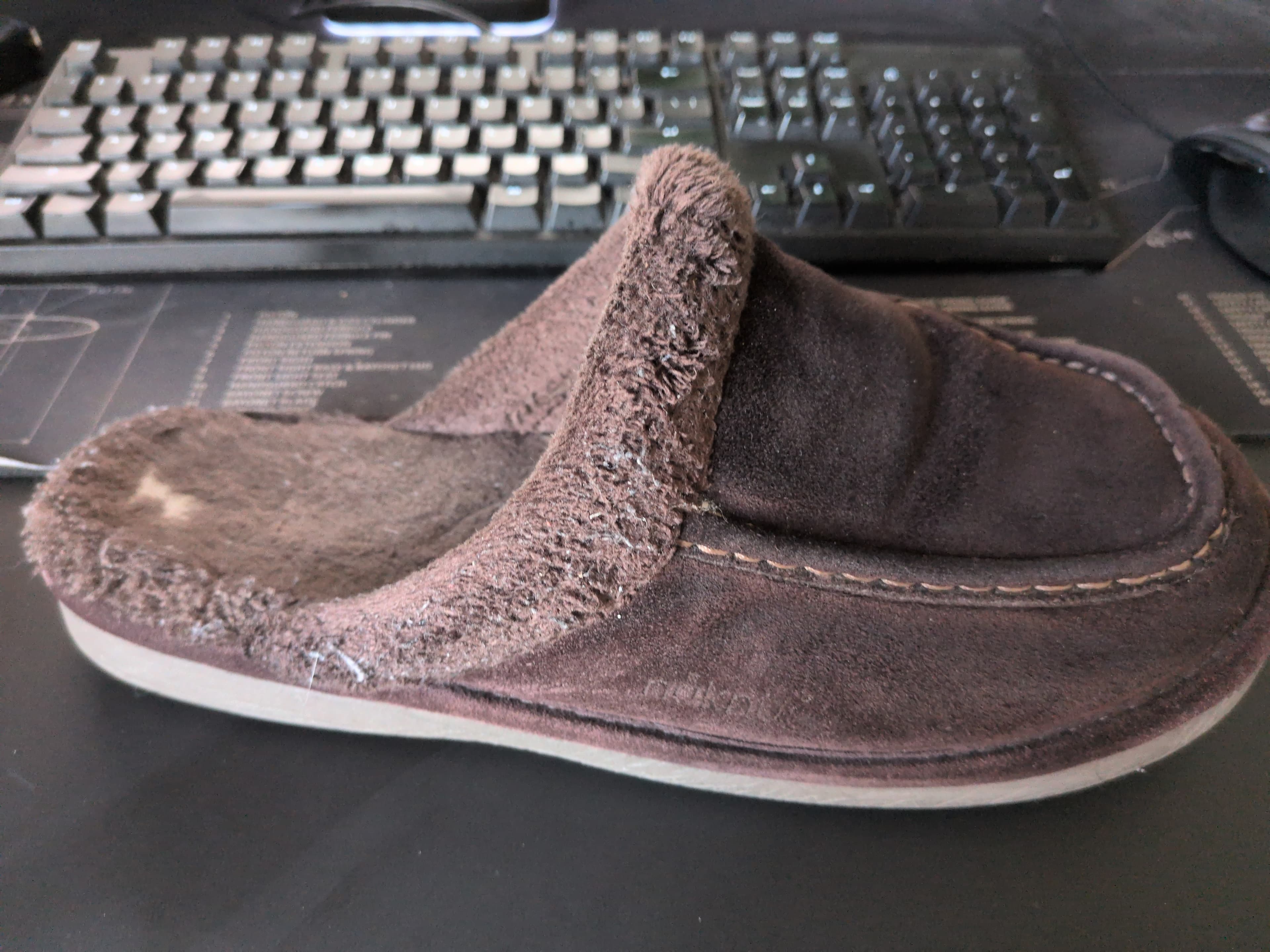Brown Fleece Slippers — Size Not Visible